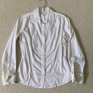 White long sleeve dress shirt cuffs stretch cotton Medium